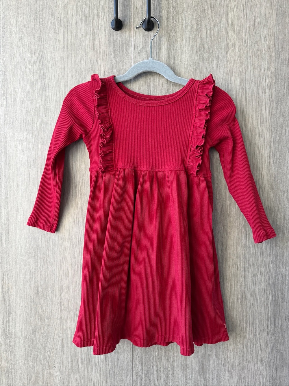 Pink Chicken Crimson Ribbed Ruffle-Trim Dress cotton